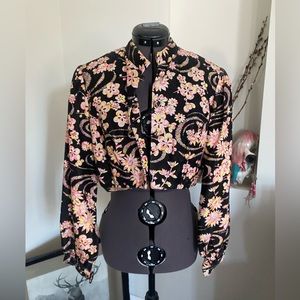 Vintage handmade waist coat, multi colored metallic flower print. Small